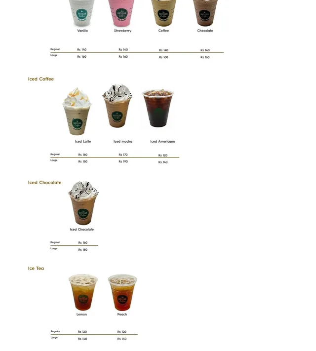 Original menu for Artisan Coffee Quatre Bornes, page 1