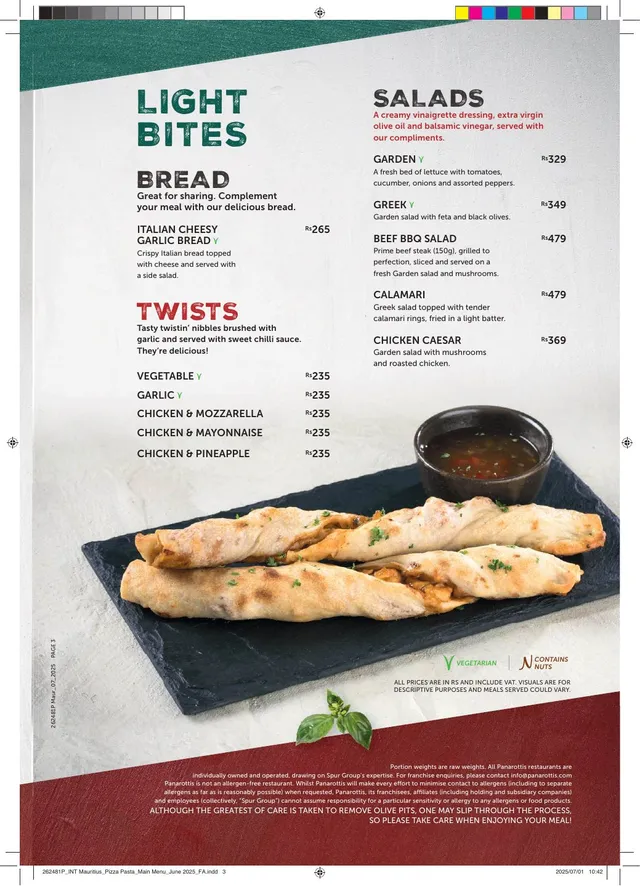Original menu for Panarottis Ebene, page 3