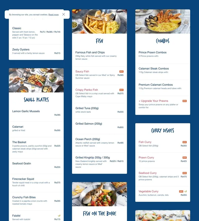 Original menu for Ocean Basket, page 1