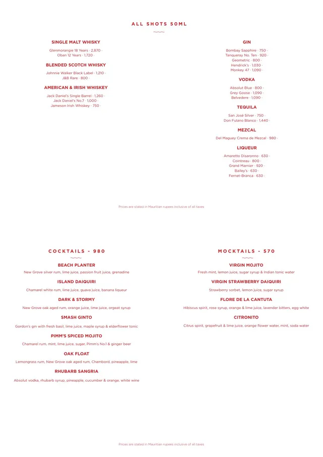 Original menu for La Pointe Restaurant, page 1