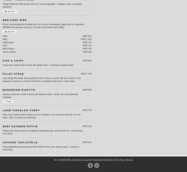 Original menu for NOMAD, page 2