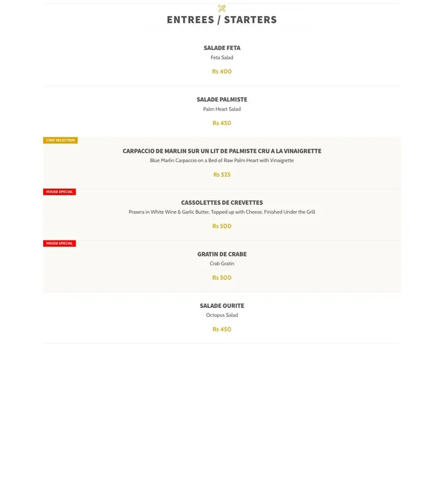Original menu for La Bonne Chute Restaurant & Bar, page 1
