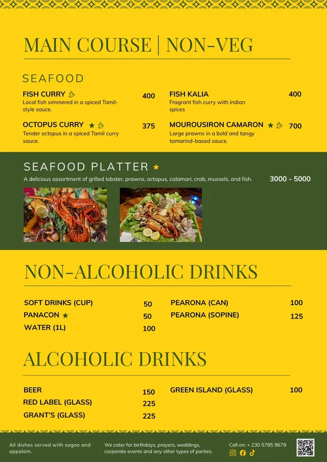 Original menu for Kot Mamé by Ramalingum & Sons, page 3
