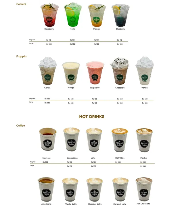 Original menu for Artisan Coffee Quatre Bornes, page 2