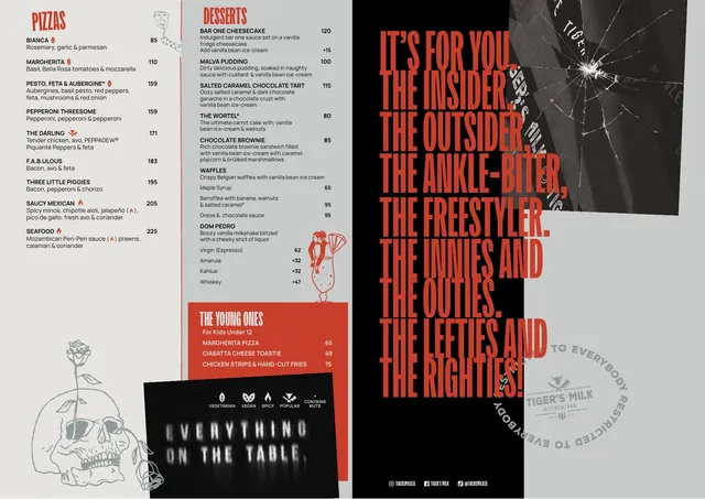 Original menu for Tiger's Milk Flic en Flac, page 2