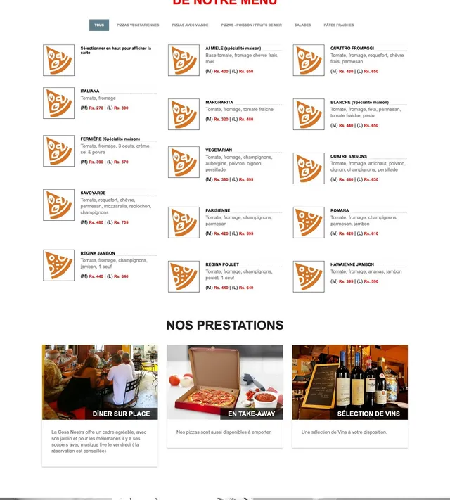 Original menu for La Cosa Nostra, page 1