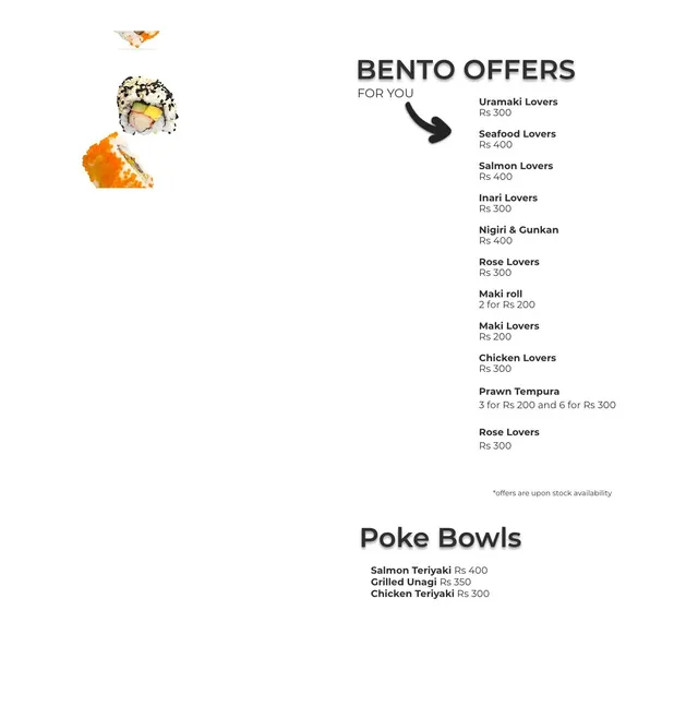 Original menu for Bento Sushi Ebene, page 1