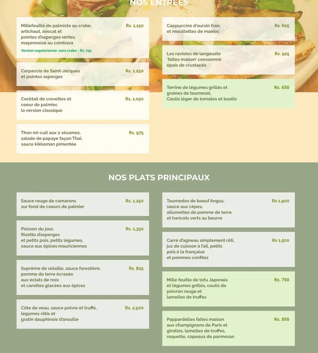 Original menu for La Clef des Champs, page 1