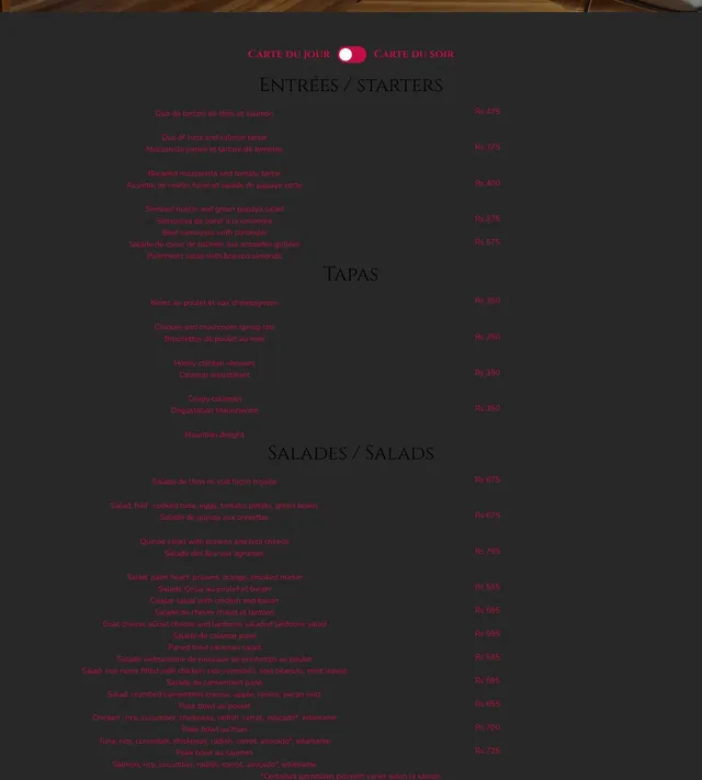 Original menu for Cocoloko, page 1