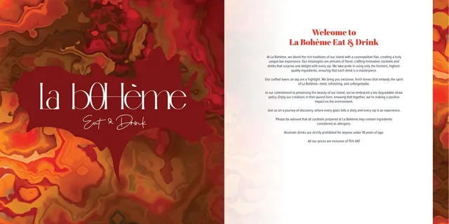 Original menu for La Bohème - Eat & Drink, page 1