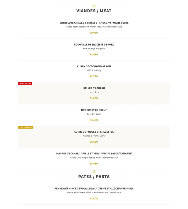 Original menu for La Bonne Chute Restaurant & Bar, page 2