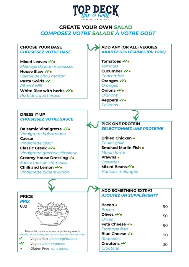 Original menu for Top Deck Bar & Grill, page 1