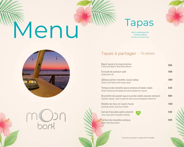 Original menu for Moon Bar’k - Floating Bar & Dining on the sea, page 1