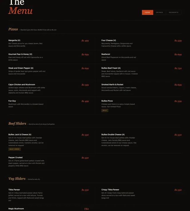 Original menu for Bullies social, page 1