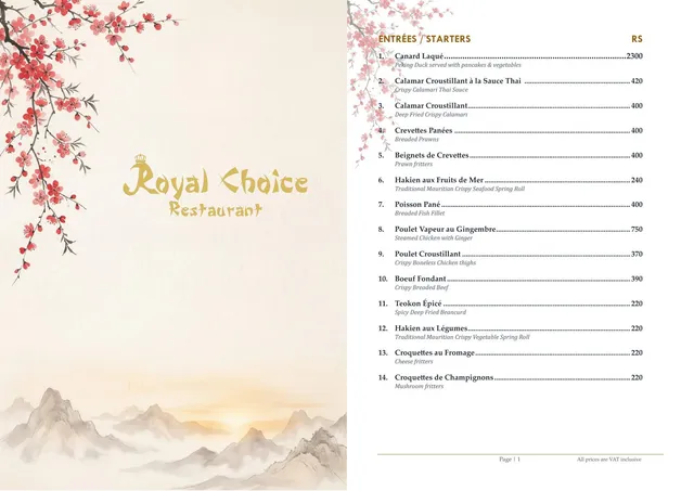 Original menu for Royal Choice, page 1