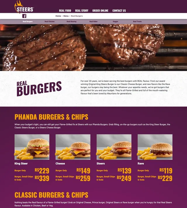 Original menu for Steers, page 1