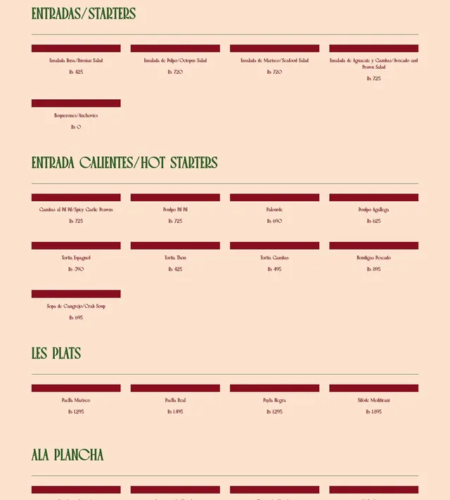 Original menu for Andalucia Mauritius, page 1