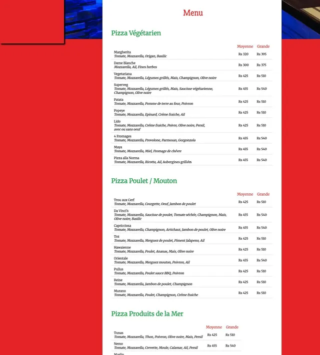 Original menu for Da Vinci's, page 1