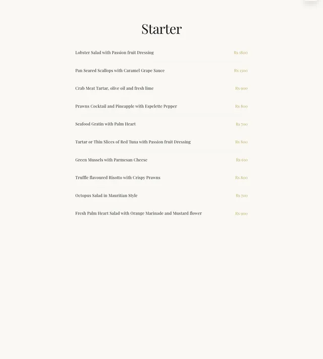 Original menu for Restaurant Rêve d'R. Member of Bella Amigo Group, page 1