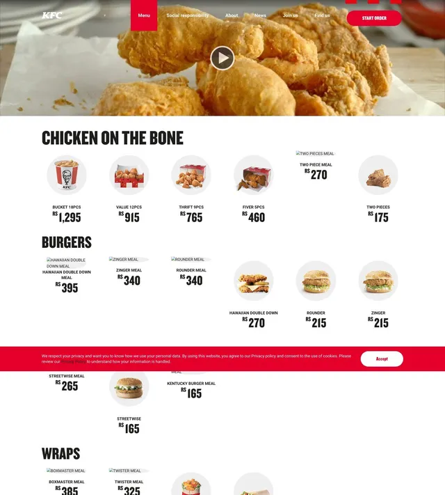 Original menu for KFC Phoenix, page 1
