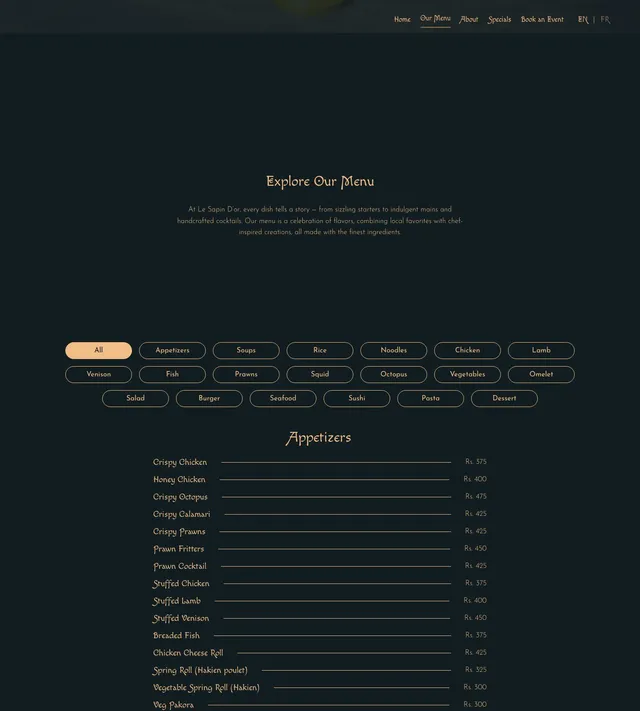 Original menu for Le Sapin d'Or, page 1