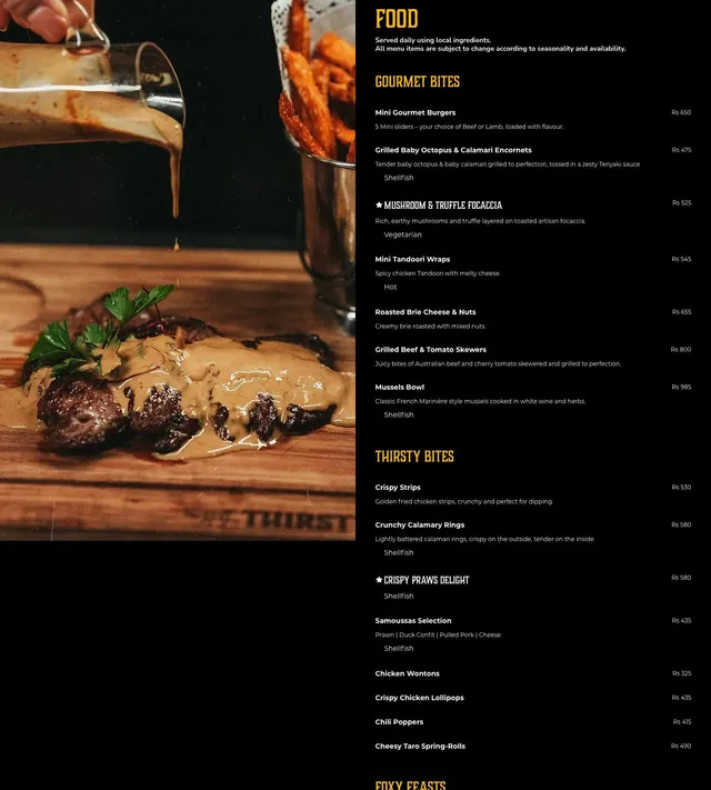 Original menu for Thirsty Bistro, page 1