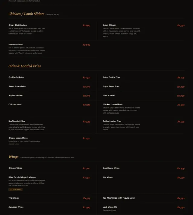 Original menu for Bullies social, page 2