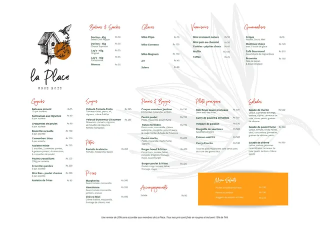 Original menu for La Place de Gros Bois, page 1