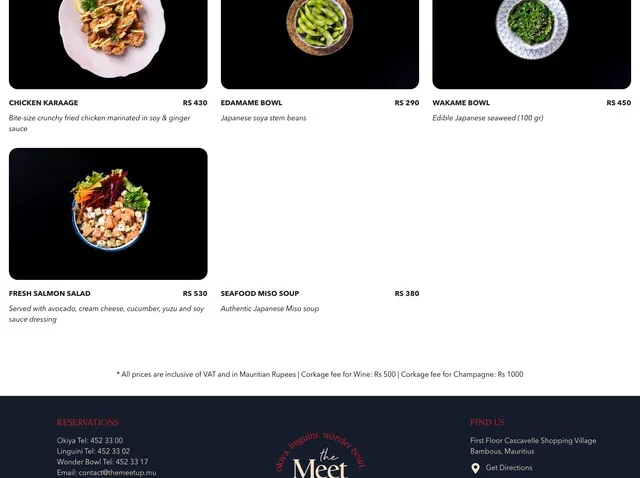 Original menu for The Meet Up - Okiya • Linguini • Wonderbowl, page 1