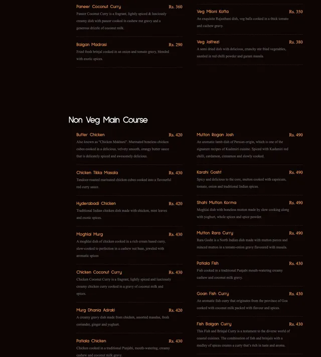 Original menu for Kesar Indian Restaurant Floreal, page 3