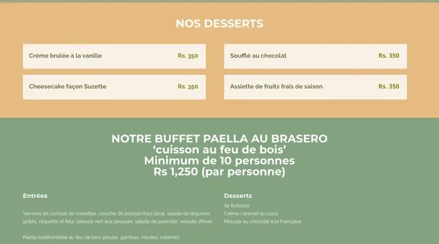 Original menu for La Clef des Champs, page 2