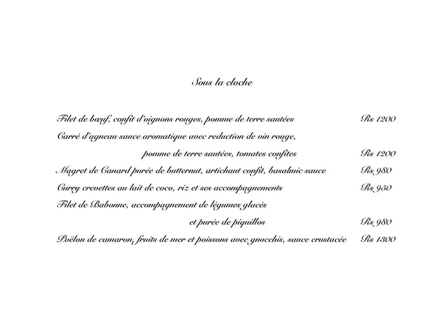 Original menu for La Demeure Saint Antoine, page 2