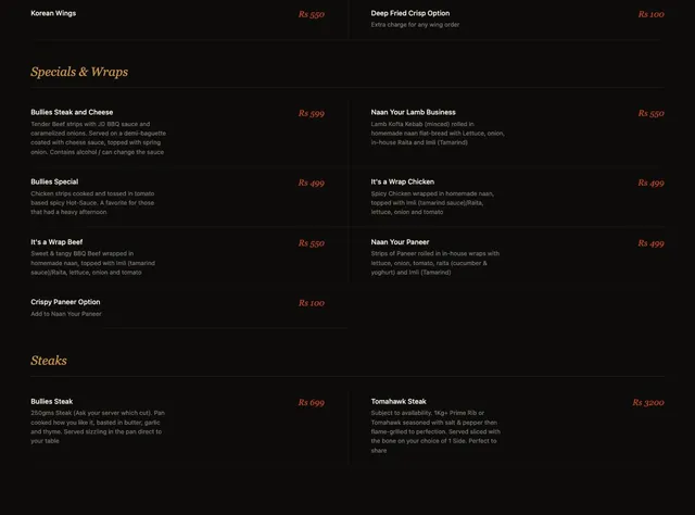 Original menu for Bullies social, page 3