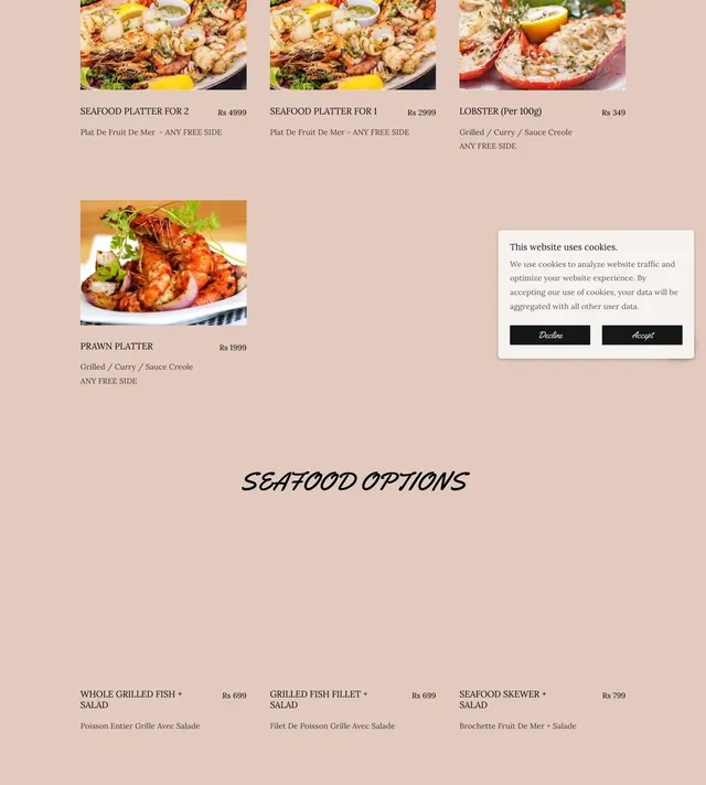 Original menu for Sunshine Fusion Restaurant, page 1