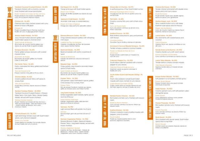 Original menu for Nenban Indian Restaurant, page 1