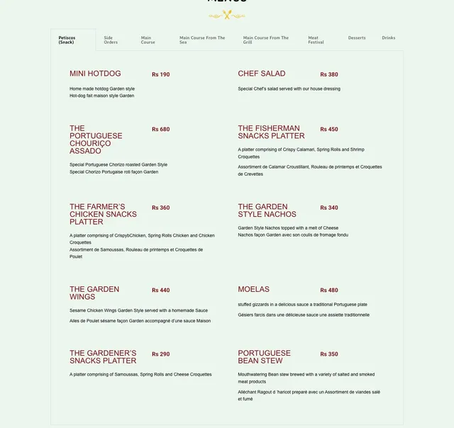 Original menu for The Garden Grill, page 1