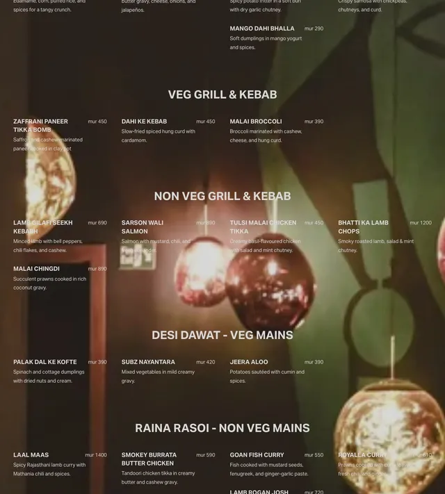Original menu for Raina, page 2
