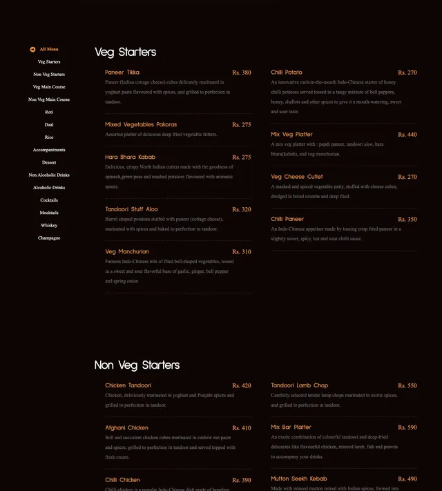 Original menu for Kesar Indian Restaurant Floreal, page 1