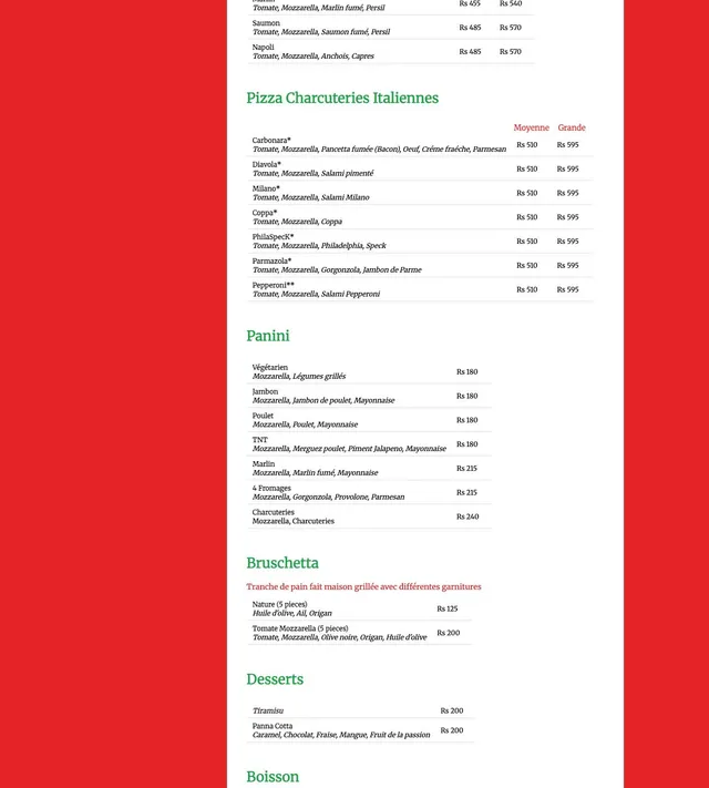 Original menu for Da Vinci's, page 2