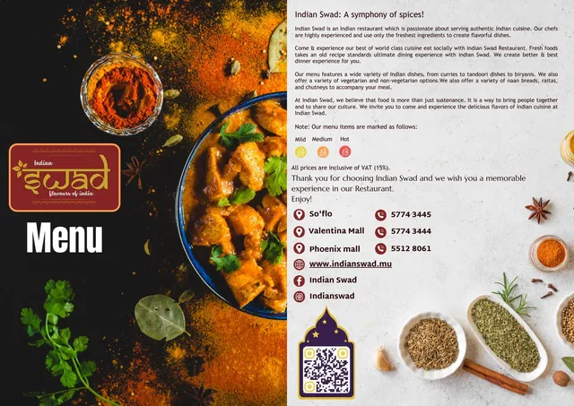 Original menu for Indian Swad Valentina, page 1