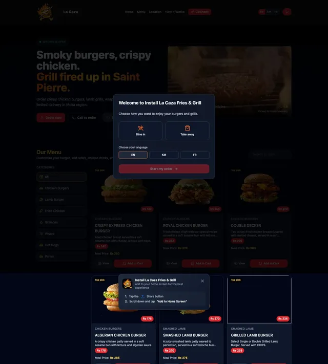 Original menu for La Caza Fries & Grills, page 1