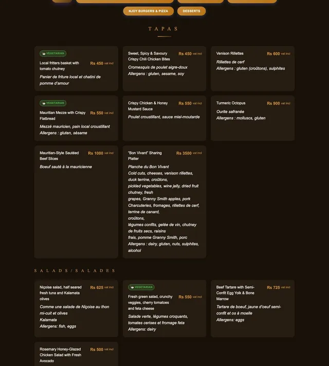 Original menu for N 'JOY, page 1