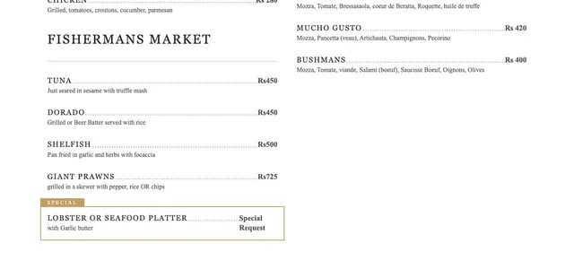 Original menu for SelFish, page 2