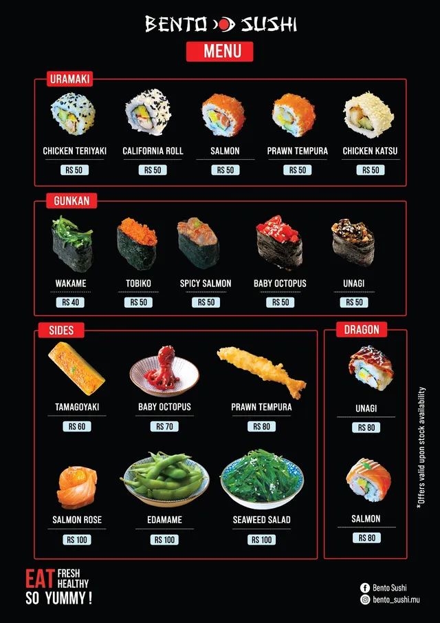 Original menu for Bento Sushi, page 1