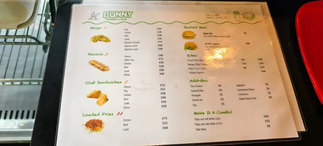 Original menu for Bunny Burgers and Cafe, page 1
