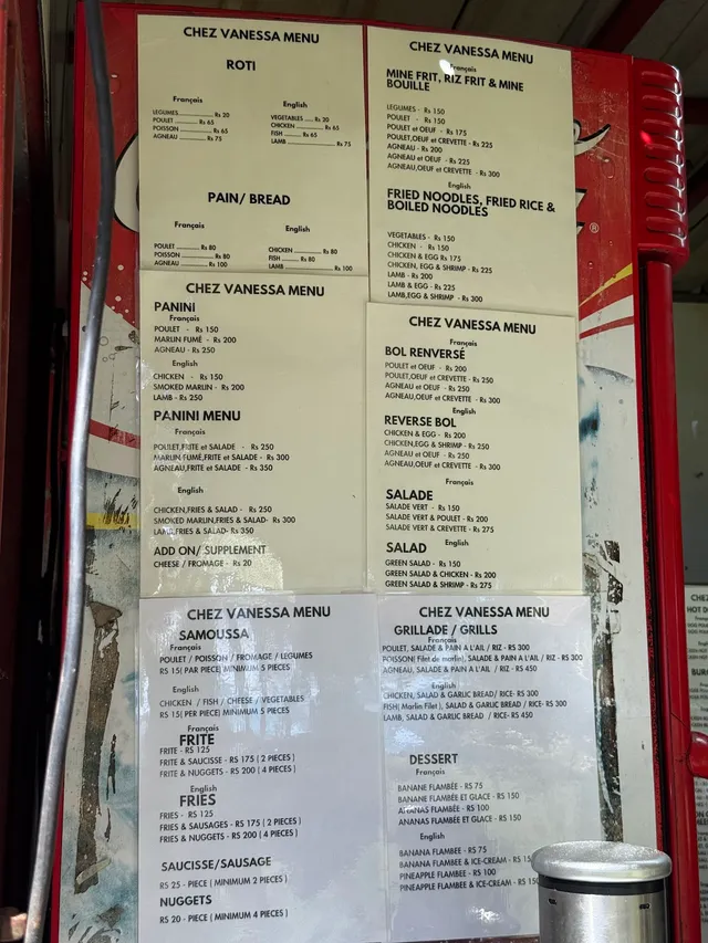 Original menu for Chez Vanessa, page 1