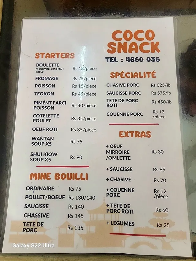 Original menu for Coco Snack, page 2
