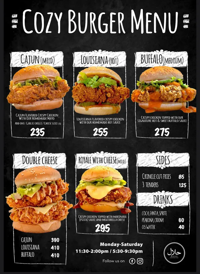 Original menu for Cozy Burger, page 1
