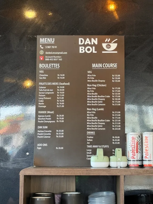 Original menu for Dan Bol, page 1