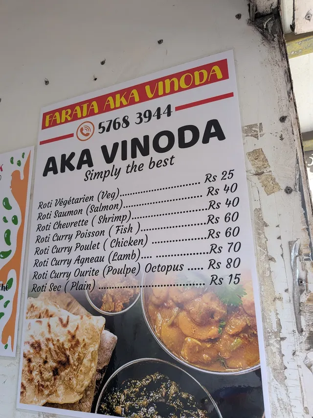 Original menu for Farata AKA Vinoda, page 1